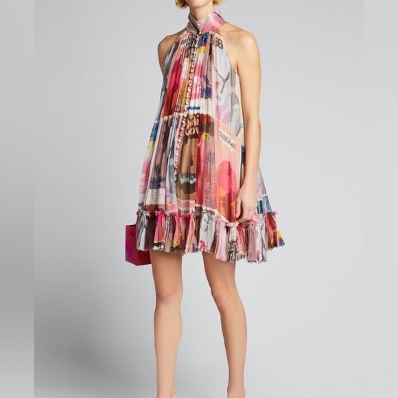 Zimmermann Wavelength Poster Print Mini Halterneck Dress Size 0 - Picture 2 of 13